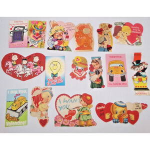 Vintage Valentines Duck I want you Bear Election Clown Dutch Girl Peanuts Queen